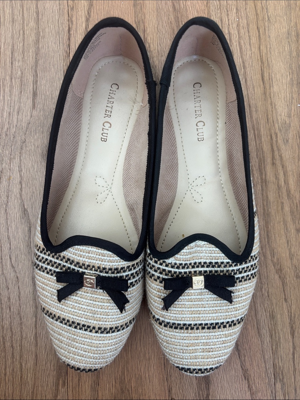 Charter Club Black & Cream Striped Bow Flats
